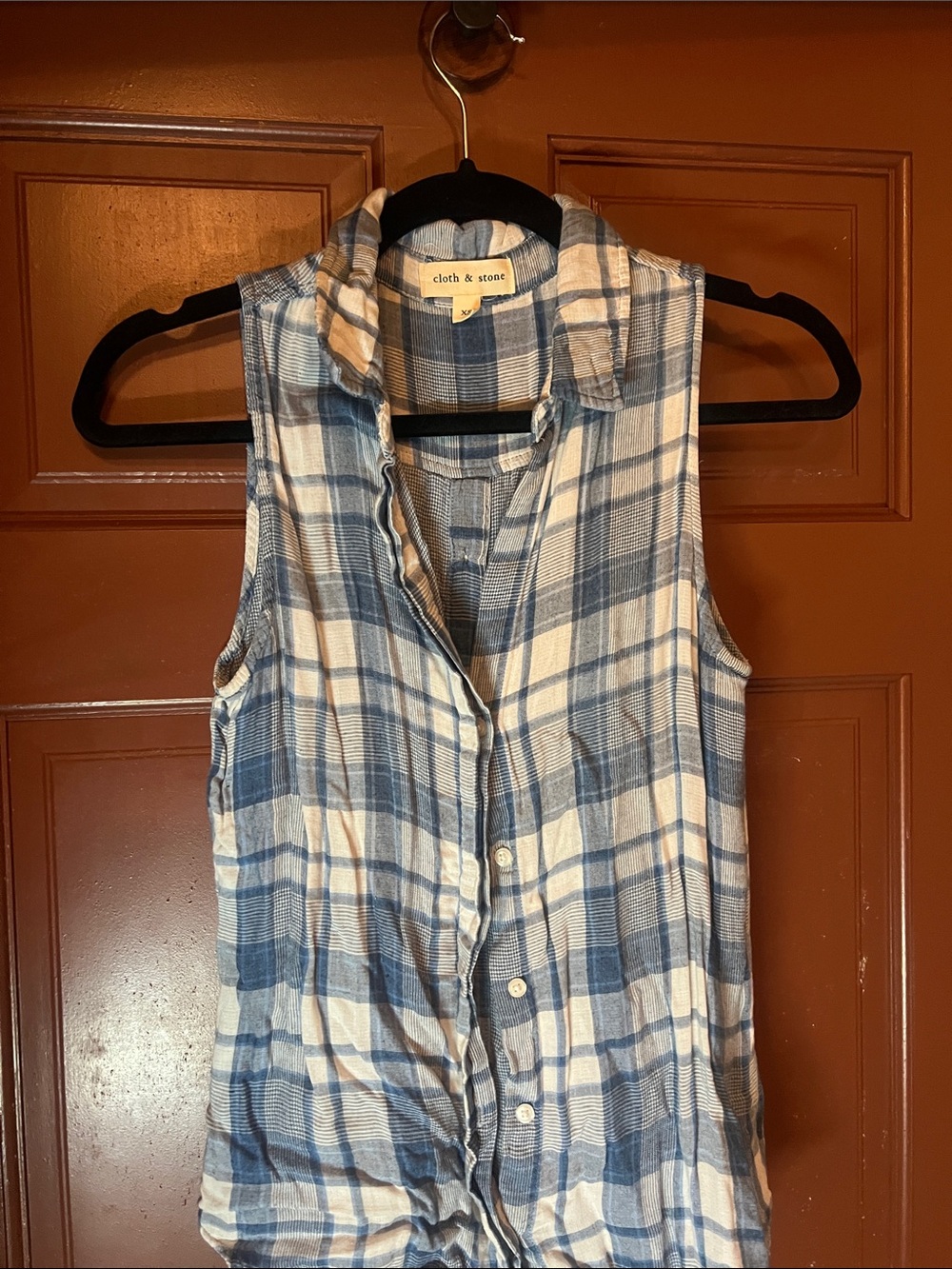 cloth & stone Blue and White Plaid Sleeveless Button-Front Shirt